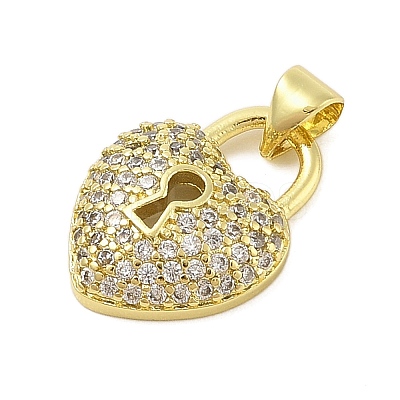 Heart Rack Plating Brass Micro Pave Cubic Zirconia Pendants KK-Z074-53G-1