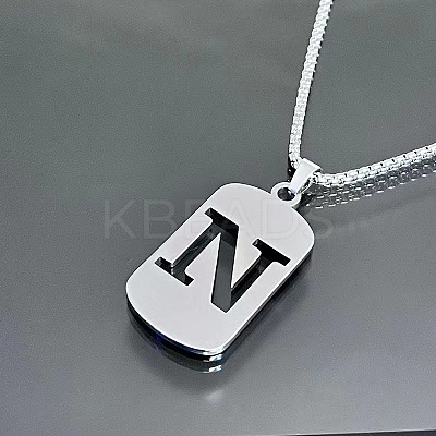 Rectangle with Laser Cut Letter 201 Stainless Steel Initial Pendant Necklaces WGA5E8C-14-1
