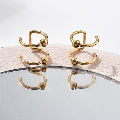 304 Stainless Steel 2 Line Round Clip on Nose Rings AJEW-A062-02G-1