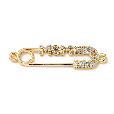 Mother's Day Brass Micro Pave Clear Cubic Zirconia Connector Charms KK-K378-14G-1