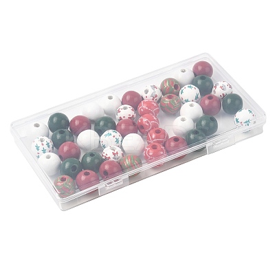 50Pcs 7 Colors Christmas Spray Painted Wood European Beads WOOD-FS0002-43-1