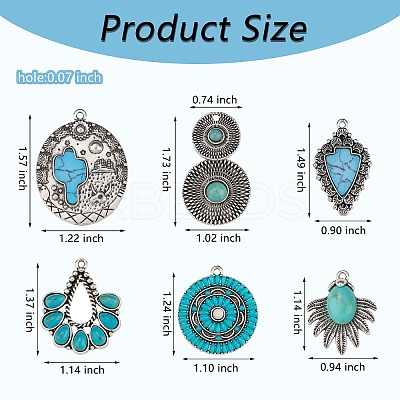 12Pcs 6 Styles Synthetic Turquoise Pendants FIND-SZ0005-73-1