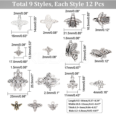 108Pcs 9 Style Tibetan Style Alloy Pendants FIND-CA0005-97-1