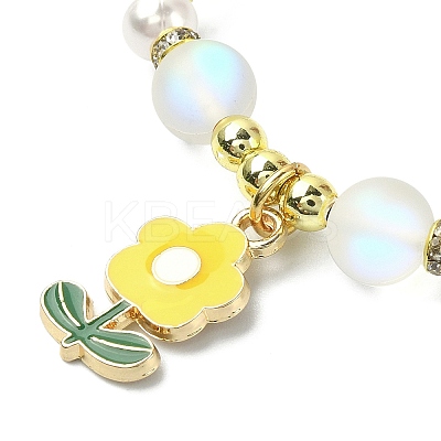 Synthetic Moonstone & Plastic Pearl & Hematite Beaded Stretch Bracelet BJEW-JB09502-1