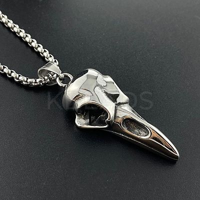 Stylish 304 Stainless Steel Gothic Raven Head Pendant Necklaces for Fashionable Men BB1837-1