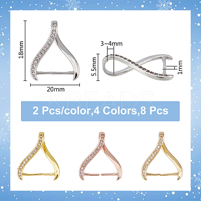 8Pcs 4 Colors Rack Plating Brass Micro Pave Cubic Zirconia Ice Pick Pinch Bails KK-FH0006-29-1