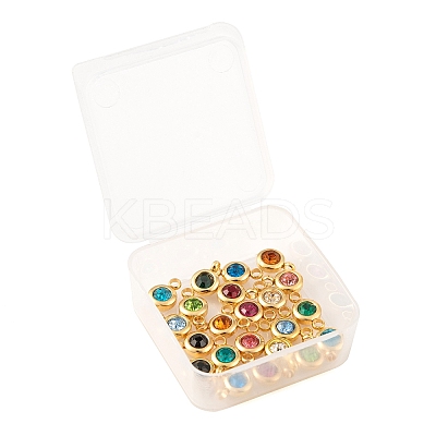 24Pcs 12 Colors 304 Stainless Steel Rhinestone Charms & Links connectors STAS-LS0001-28G-1