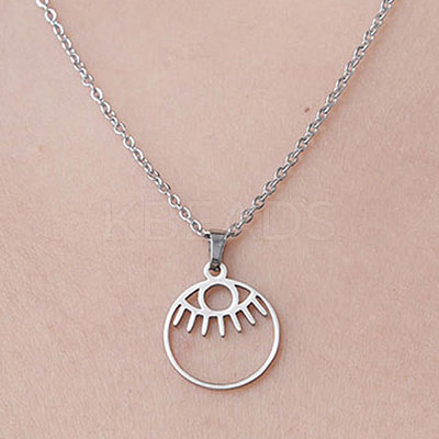 Non-Tarnish 201 Stainless Steel Hollow Eye Pendant Necklace NJEW-OY001-43-1
