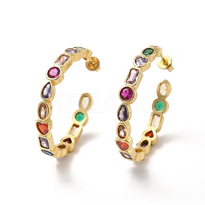 Ion Plating(IP) Cubic Zirconia Geometry Stud Earring EJEW-C050-03G-1