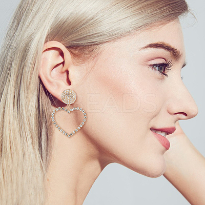 2 Pairs 2 Colors Crystal Rhinestone Hollow Out Heart Dangle Stud Earrings EJEW-AN0001-26-1