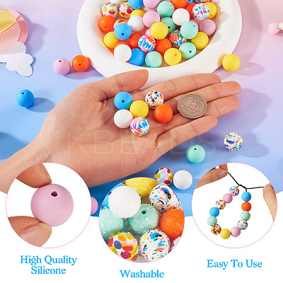 76Pcs Round Silicone Focal Beads SIL-TA0001-94-1