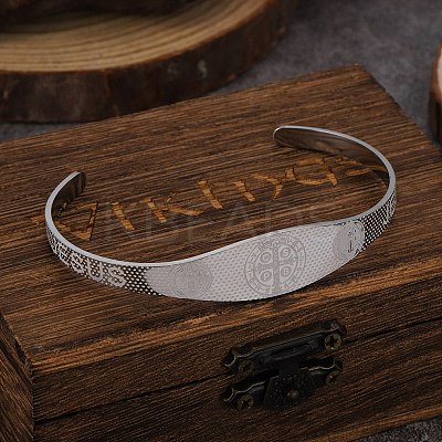 Religion Saint Benedict 201 Stainless Steel Cuff Bangles for Women BJEW-K301-01P-1