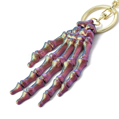 Halloween Plastic Skeleton Hand Pendant Keychain LS-HJEW-H063-01G-01-1