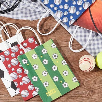 25Pcs 5 Colors Rectangle with Sport Good Pattern Paper Bags CARB-OC0001-01-1