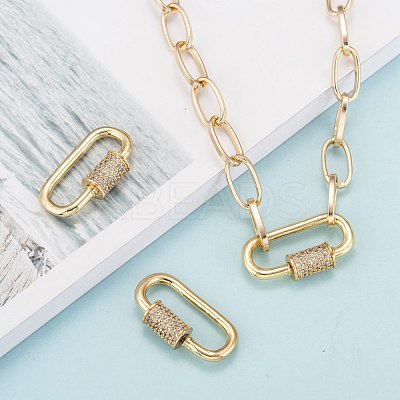 Brass Micro Pave Cubic Zirconia Screw Carabiner Lock Charms ZIRC-E158-14G-1
