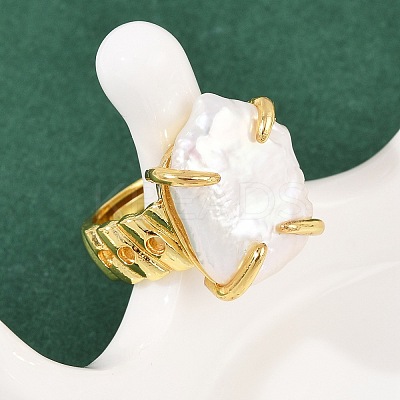 Square Natural Pearl Finger Rings RJEW-K286-09G-1
