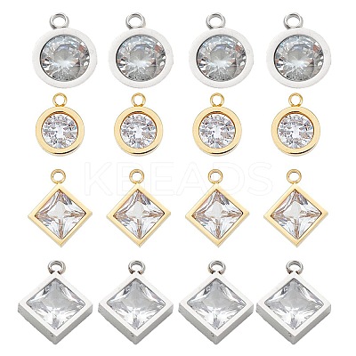 16Pcs 4 Style 304 Stainless Steel Rhinestone Charms STAS-UN0055-94-1