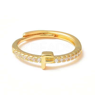 Clear Cubic Zirconia Initial Letter Adjustable Ring RJEW-C052-01G-F-1