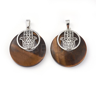 Natural Tiger Eye Pendants KK-F751-K-A14-1
