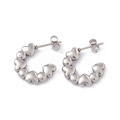 Tarnish Resistant 304 Stainless Steel Stud Ring with Heart Stud Earrings for Women EJEW-B018-10P-1