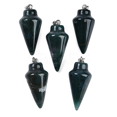 Natural Moss Agate Gemstone Pointed Pendants G-K384-01P-08-1