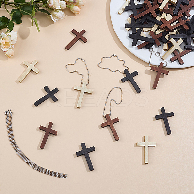 102Pcs Cross Wood Pendant Decorations DIY-GO0002-52-1