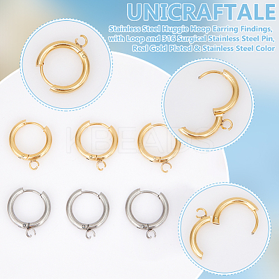 12Pcs 2 Colors 201 Stainless Steel Huggie Hoop Earring Findings STAS-UN0056-80-1