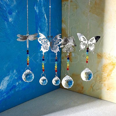 4Pcs 4 Style Glass Chandelier Suncatchers Prisms Chakra Hanging Pendant AJEW-SZ0002-27-1