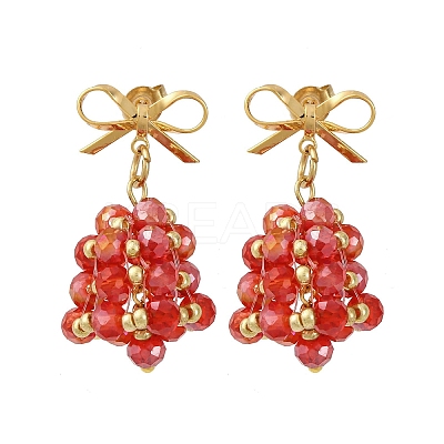 Christmas Bell Brass Dangle Stud Earrings EJEW-MZ00495-01-1