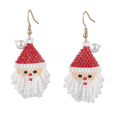 Glass Seed Beads Santa Claus Dangle Earrings EJEW-MZ00508-1