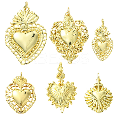 6Pcs 6 Styles Brass Micro Pave Cubic Zirconia Pendants KK-SC0006-91-1