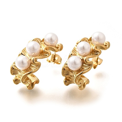 304 Stainless Steel Imitation Pearl Stud Earrings EJEW-R012-04G-1