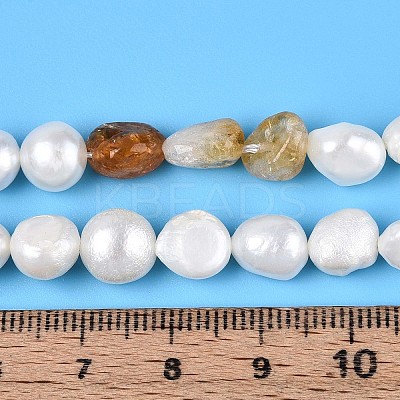 Heated Natural Citrine Nuggets & Natural Cultured Freshwater Pearl Beads Strands PEAR-N023-01A-15-1
