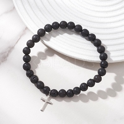 Natural Lava Rock Beads Stretch Bracelets BJEW-JB13252-01-1