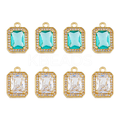 8Pcs 2 Colors Octagon Rectangle Brass Micro Pave Cubic Zirconia Charms KK-DC0002-81-1