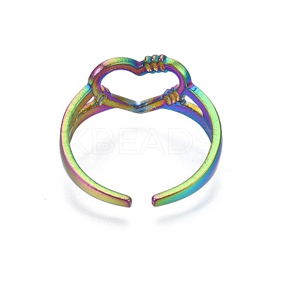 304 Stainless Steel Hollow Heart Cuff Ring RJEW-N038-053-1