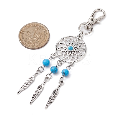 Woven Net/Web with Feather Alloy Pendant Decorations HJEW-JM02138-1