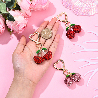 Alloy Polymer Clay Cherry Pendant Decorations HJEW-YW00142-01-1