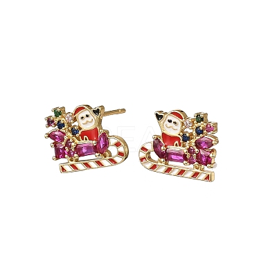 Santa Claus Brass Micro Pave Cubic Zirconia Stud Earrings EJEW-B149-03G-1