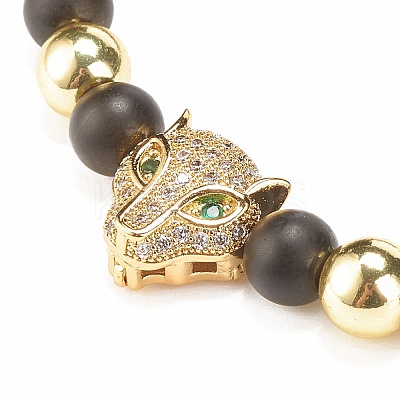 2Pcs 2 Style Natural Obsidian & Synthetic Hematite Braided Bead Bracelets Set with Cubic Zirconia Leopard BJEW-JB08119-01-1