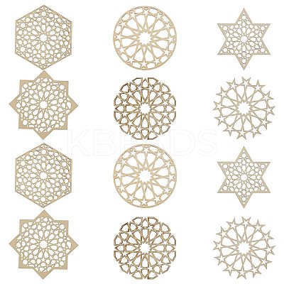 12Pcs 6 Styles Wood Cup Mats AJEW-CJ0001-37-1