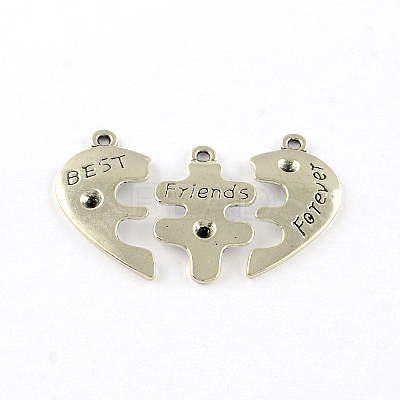 Heart Tibetan Style Alloy Split Pendant Rhinestone Settings TIBEP-S293-059AS-LF-1