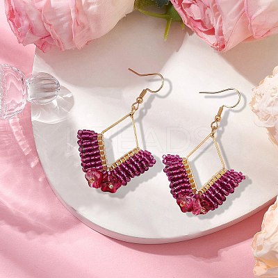 Braided Glass & 201 Stainless Steel Dangle Earrings EJEW-MZ00159-01-1