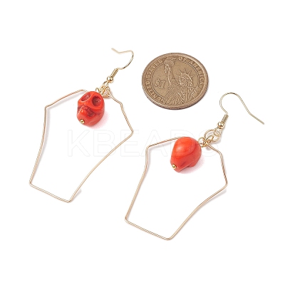 Halloween Skull Synthetic Dyed Turquoise & Copper Wire Dangle Earrings for Women EJEW-JE05884-1
