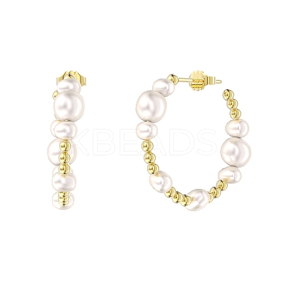 Natural Pearl Ear Studs for Women EJEW-P231-16G-1
