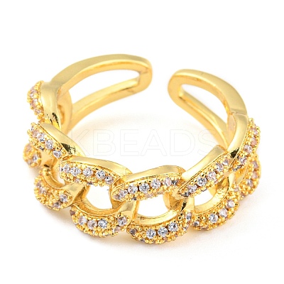 Curb Chains Shape Brass Open Cuff Rings with Cubic Zirconia RJEW-Q781-04G-1