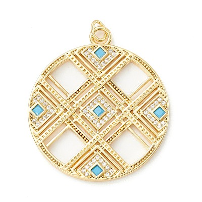 Rack Plating Brass Micro Pave Clear & Cyan Cubic Zirconia Pendants LS-KK-D073-14G-1