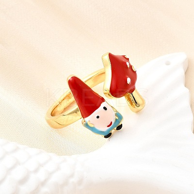 Brass Enamel Cuff Open Rings for Women RJEW-F184-10B-G-1