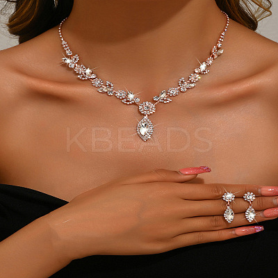 Horse Eye Brass Rhinestone Cup Chains Pendant Necklaces & Stud Dangle Earrings Sets FS-WGAAA30-10-1