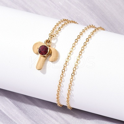 304 Stainless Steel Glass Drill Birth Stone Constellation Pendant Necklaces LS-STAS-D305-08G-A-1